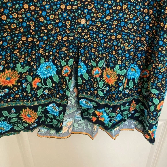 Floral Sleeveless Midi Dress - Black and Orange - Picture 8 of 10